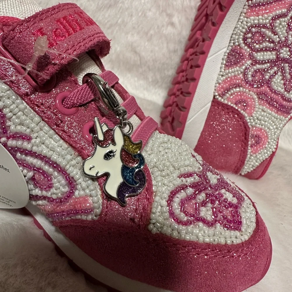 Lelli Kelly Kids Pink and White Butterfly Beaded Sneakers